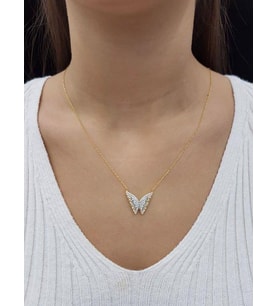 Kelebek Çift Katlı Zirkon Taşlı 18K Altın Kaplama (Karışık)