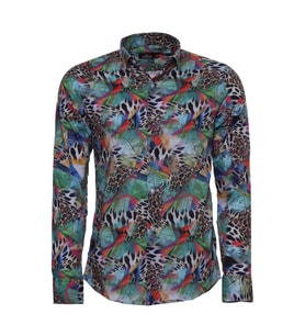 Leopar Desenli Slim Fit Uzun Kollu Çok Renkli Erkek Gömlek - Wessi (Açık Mavi)