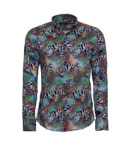 Leopar Desenli Slim Fit Uzun Kollu Çok Renkli Erkek Gömlek - Wessi (Açık Mavi)