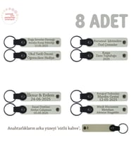 Söz Merasimi Anısı Olarak, 8'li Set, Yeni Çiftlere İsim Yazılı Anahtarlık Hediyesi, Beyaz & S Kahve
