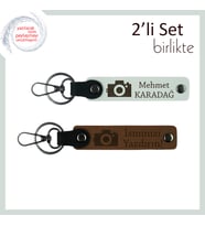 Fotoğraf Temalı Erkek Sevgiliye Tarz Deri Anahtarlık, Kalıcı Yazı Eklenebilir Set, Beyaz-Açık Kahve