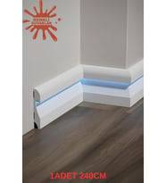 11.5cm x 120cm Polimer Lake Beyaz Ledli Süpürgelik Salon Ev Ofis Koridor Çıta Parke Süpürgelik
