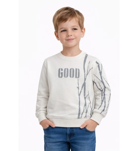 Erkek Çocuk Önü Arkası Baskılı Sweatshirt BGL-ST05241 (Ekru)