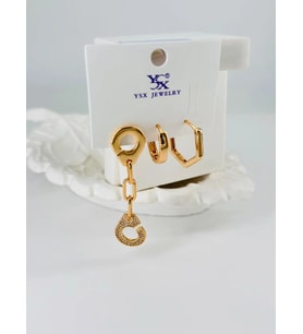 Zirkon Taşlı Üçlü Kombin Küpe - Kp00364