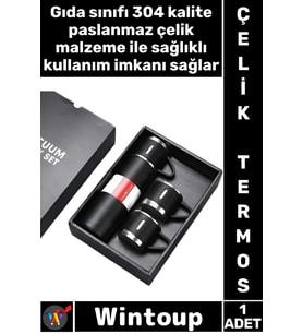 #Termos Isı Korumalı Sızdırmaz Vakumlu Outdoor Piknik Seyahat Seti Paslanmaz 3 Bardaklı Çelik Termos