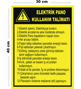 Metal Elektrik Pano Kullanım Talimatı 30cm x 40cm A3 Büyüklüğünde Uyarı Levhası Yönlendirme Tabelası