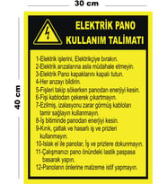 Metal Elektrik Pano Kullanım Talimatı 30cm x 40cm A3 Büyüklüğünde Uyarı Levhası Yönlendirme Tabelası