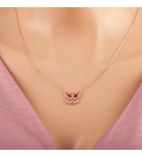 Gümüş Rose Kelebek Kadın Kolye