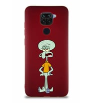 Xiaomi Redmi Note 9 Soft Premier Kapak Squidward Dokunaç Tasarımlı Silikon Kılıf - Mürdüm (Şeffaf)