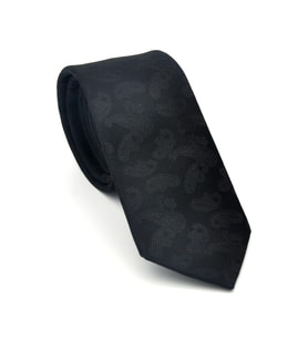 Şal Desenli Siyah Dokuma Kumaş Mendilli Slim Fit Kravat // SDK-2512-1