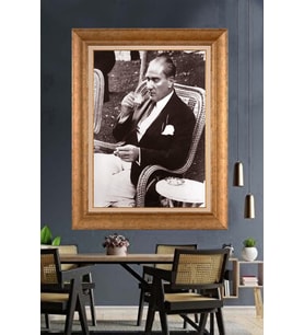 Altın Varaklı Çerçeveli Paspartulu Atatürk Tablo DC1240 (Gold)