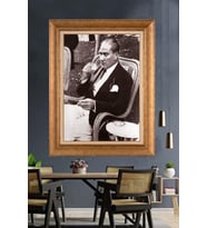 Altın Varaklı Çerçeveli Paspartulu Atatürk Tablo DC1240 (Gold)