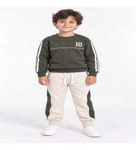 Rony Pony Kids Erkek Çocuk Haki Bej 10 Nakışlı Ribana Paçalı 2’li Eşofman Takımı