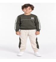 Rony Pony Kids Erkek Çocuk Haki Bej 10 Nakışlı Ribana Paçalı 2’li Eşofman Takımı