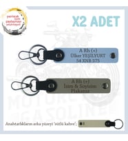 Motosiklet Aşıkları İçin, İsim Plaka ve A Rh (+) Kan Grubu Yazılı x2 Anahtarlık Set, Kül Gri-Mavi-SK (Çok Renkli)
