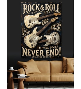 Rock And Roll Elektro Gitarlar Dekoratif Kanvas - Mdf Ahşap Tablo