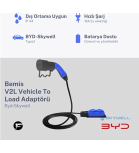 Bemis V2L (Vehicle to Load) Elektrikli Araç Uyumlu 2’li Priz Uzatma Adaptörü – 3 Metre – BYD / Skywell