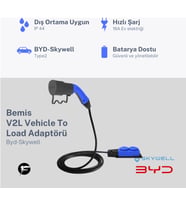 Bemis V2L (Vehicle to Load) Elektrikli Araç Uyumlu 2’li Priz Uzatma Adaptörü – 3 Metre – BYD / Skywell
