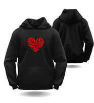 Sevgililer Günü Erkek Kadın Kalpler Görselli Kapüşonlu Hoodie Sweatshirt 6012 (Siyah)