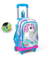 Coral High Kids Mavi Neon Pembe Unicorn Desenli Üç Bölmeli Işıklı Tekerlekli Çekçekli Okul Sırt Çantası 23911