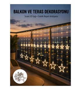 Mey İthalat® Yıldız Figürlü Perde Peri Led 3x3 Metre Dekoratif Işık Yeni Nesil