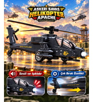 Oyuncak Helikopter Metal Sesli Işıklı Çek Bırak Askeri Savaş Apaçi Apache Helicopter Diecast Model 23 Cm