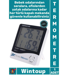 #Termometre Nem Ölçer Saat Alarm Özellikli LCD Ekran İç Mekan Sıcaklık Göstergesi Dijital Termometre