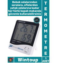 #Termometre Nem Ölçer Saat Alarm Özellikli LCD Ekran İç Mekan Sıcaklık Göstergesi Dijital Termometre