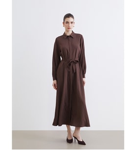LCW Modest Kahverengi Kuşaklı Modal Karışımlı Gömlek Elbise
