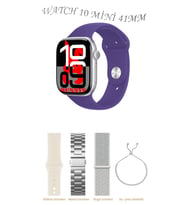 Xiaomi Redmi Note 9 Uyumlu KoyuMor Akıllı Saat Watch 10 Mini Kordon Hediyeli AMOLED EKRAN 41MM (Ekose Mor)