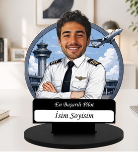 Kişiye Özel Karikatürlü Pilot Masaüstü Ahşap İsimlik Fotoğraflı Pilot Hediyesi Havacılık Temalı Dekoratif İsimlik Pilot Hediyesi, Havacılık Hediyesi Meslek Hediyesi