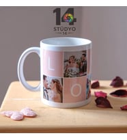 Stüdyo 14 Kişiye Özel Love Kolaj Tasarımlı 5 Fotoğraf Alanlı Kupa -Mug ( Sevgiliye - Eşe Hediye )