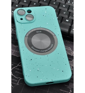 iPhone 13 Uyumlu Mint Yeşil Benekli Desenli İnce Sert Kapak Kılıf Kamera Lens Korumalı