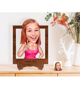 BK Gift Kişiye Özel Abla Karikatürlü Ahşap Standlı 3D Biblo-1 (Beyaz)
