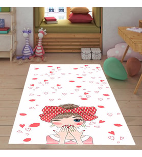 Genç Kız Desenli Modern Dijital Baskılı Kaymaz Taban Yıkanabilir Genç Kız Odası Halısı (Pembe)