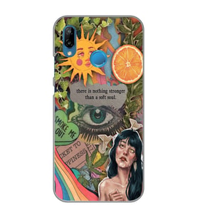 Huawei P20 Lite Uyumlu Vintage Kolaj Desenli Şeffaf Telefon Kılıfı