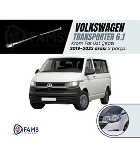 VW T6.1 TRANSPORTER 2019-2023 Arası Krom Far Üst Çıta 2 Parça Paslanmaz Çelik