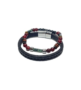 JTSS26BLK1703 HAKİKİ DERİ KROM KAPLAMALI PASLANMAZ METAL KİLİT VARASİT CEYT ONYX HEMATİT DOĞALTAŞ KUTULU GARANTİLİ JANTİ KOMBİN BİLEKLİK