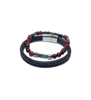 JTSS26BLK1703 HAKİKİ DERİ KROM KAPLAMALI PASLANMAZ METAL KİLİT VARASİT CEYT ONYX HEMATİT DOĞALTAŞ KUTULU GARANTİLİ JANTİ KOMBİN BİLEKLİK