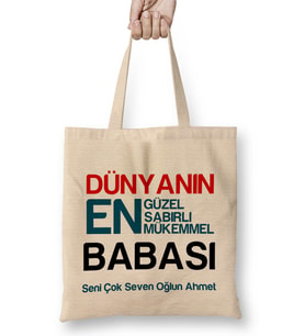 Babalar Günü Babaya Hediye 08 Bez Çanta Uzun Saplı
