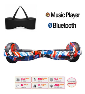 Elektrikli Kaykay Hoverboard Bluetooth Hoparlörlü 6.5 İnç Grafiti D09 - Çanta Hediye