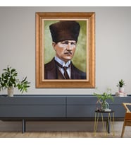 Altın Varaklı Çerçeveli Paspartulu Atatürk Tablo z4998 (Gold)