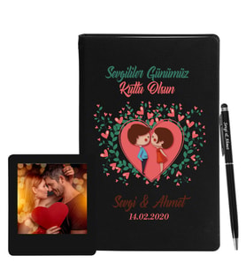 Sevgililer Gününe Özel Siyah Defter Kalem & Instagram Çerçeve Hediye Seti 3