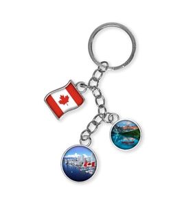 Kanada Üçlü Epoksi Metal Çift Taraflı Damla Anahtarlık Canada (Çok Renkli)