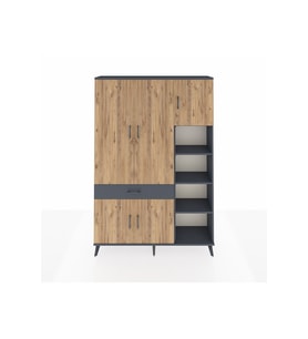 Arges Dolap 10 Raflı Tek Çekmeceli 5 Kapaklı 132x30x195 Antrasit-Çam/Antrasit