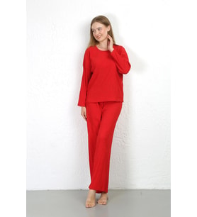 Akbeniz Kadın Bürümcük Kumaş Pijama Takım Kırmızı 4233
