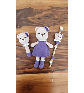 Amigurumi Mor Elbiseli Ayıcık Üçlü Set