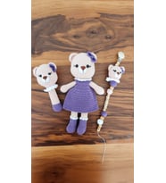 Amigurumi Mor Elbiseli Ayıcık Üçlü Set