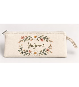 Kişiye Özel Papatya Çerçevesi Baskılı Fermuarlı Clutch El Çantası Makyaj Çantası