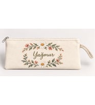 Kişiye Özel Papatya Çerçevesi Baskılı Fermuarlı Clutch El Çantası Makyaj Çantası